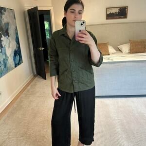THE GREAT Olive/ Army Green button up collar light cotton tencel linen jacket XS